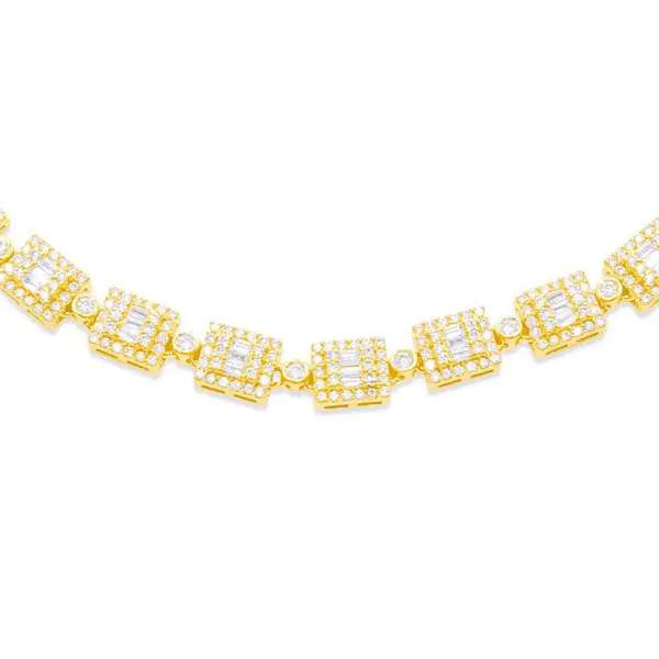 7mm 10K Gold Baguette Diamond Chain