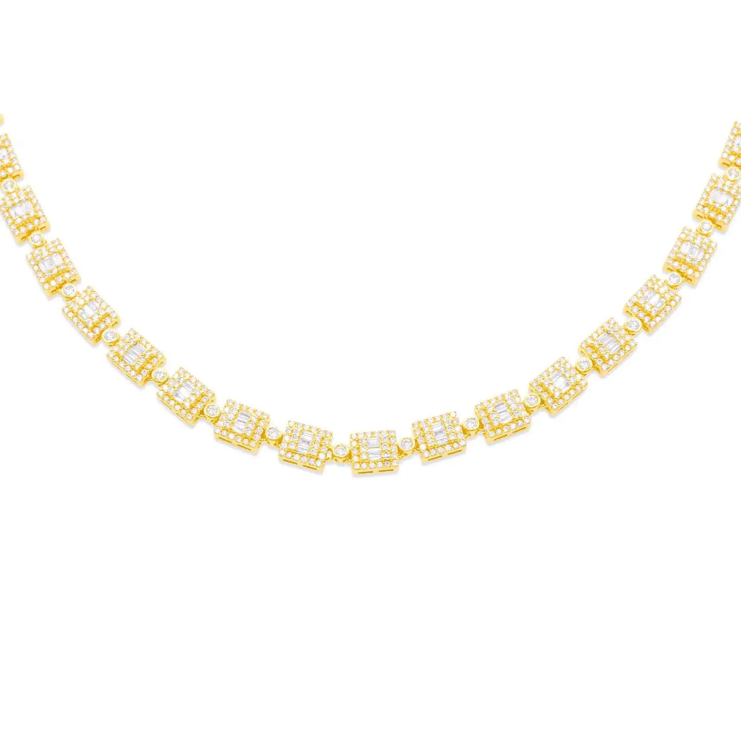 7mm 10K Gold Baguette Diamond Chain