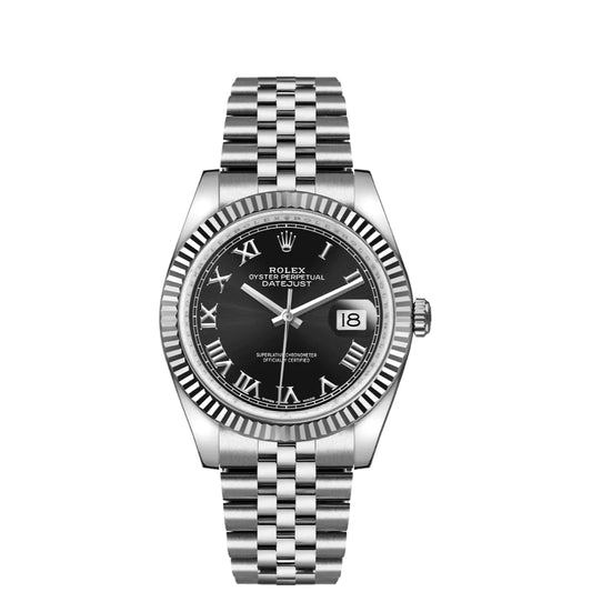 Rolex Datejust 36mm Stainless Steel 18k White Gold Fluted Bezel Black Dial Jubilee Watch 116234