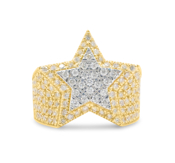 10K Gold Diamond Star Men's Ring 2.00 CT