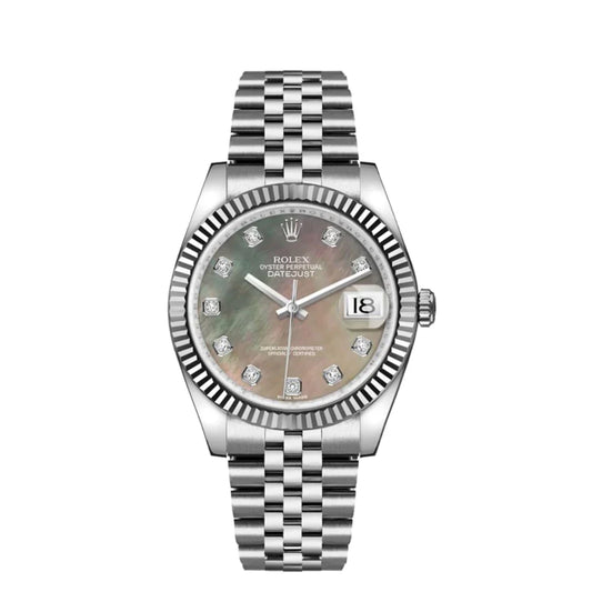 Rolex Datejust 36mm Stainless Steel 18k White Gold Fluted Bezel Tahitian MOP Diamond Dial Jubilee Watch 116234