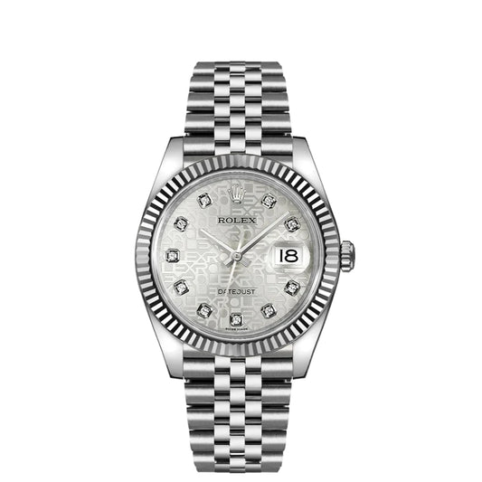 Rolex Datejust 36mm Stainless Steel 18k White Gold Fluted Bezel Ivory Diamond Dial Jubilee Watch 116234