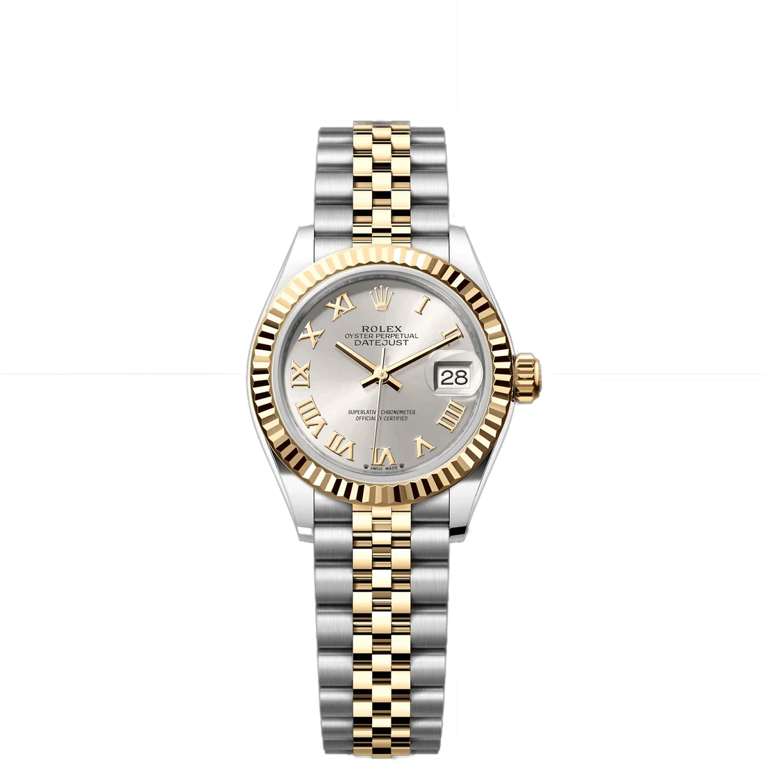 Rolex Datejust 28mm 2 Tone 18k Yellow Gold & Stainless Steel Silver Dial Jubilee Watch 279173