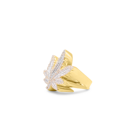 10K Gold Diamond Weed Ring 3.50CT