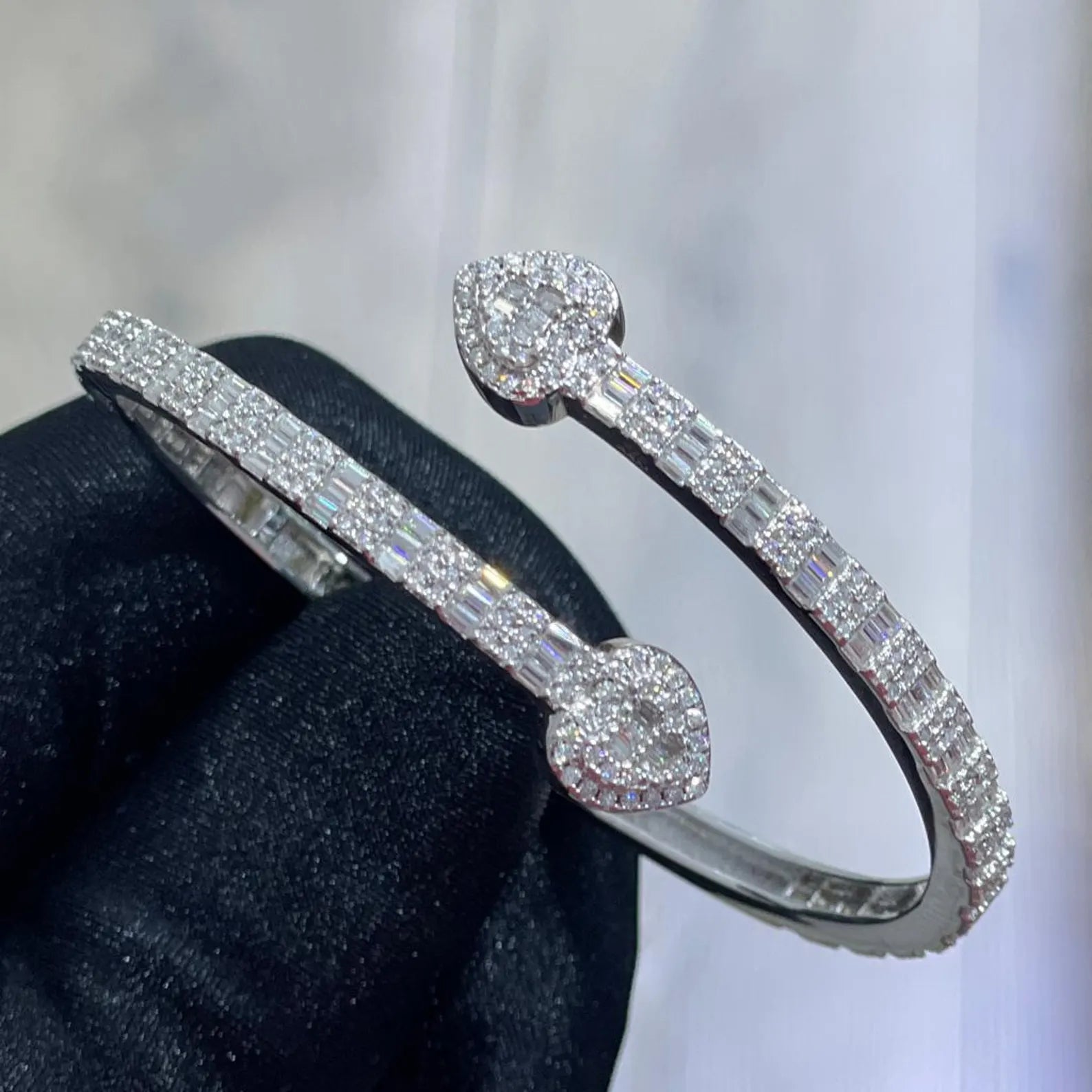 Heart Snap Bangle [3.75CTW Moissanites] Baguette & Round 925 Sterling Silver