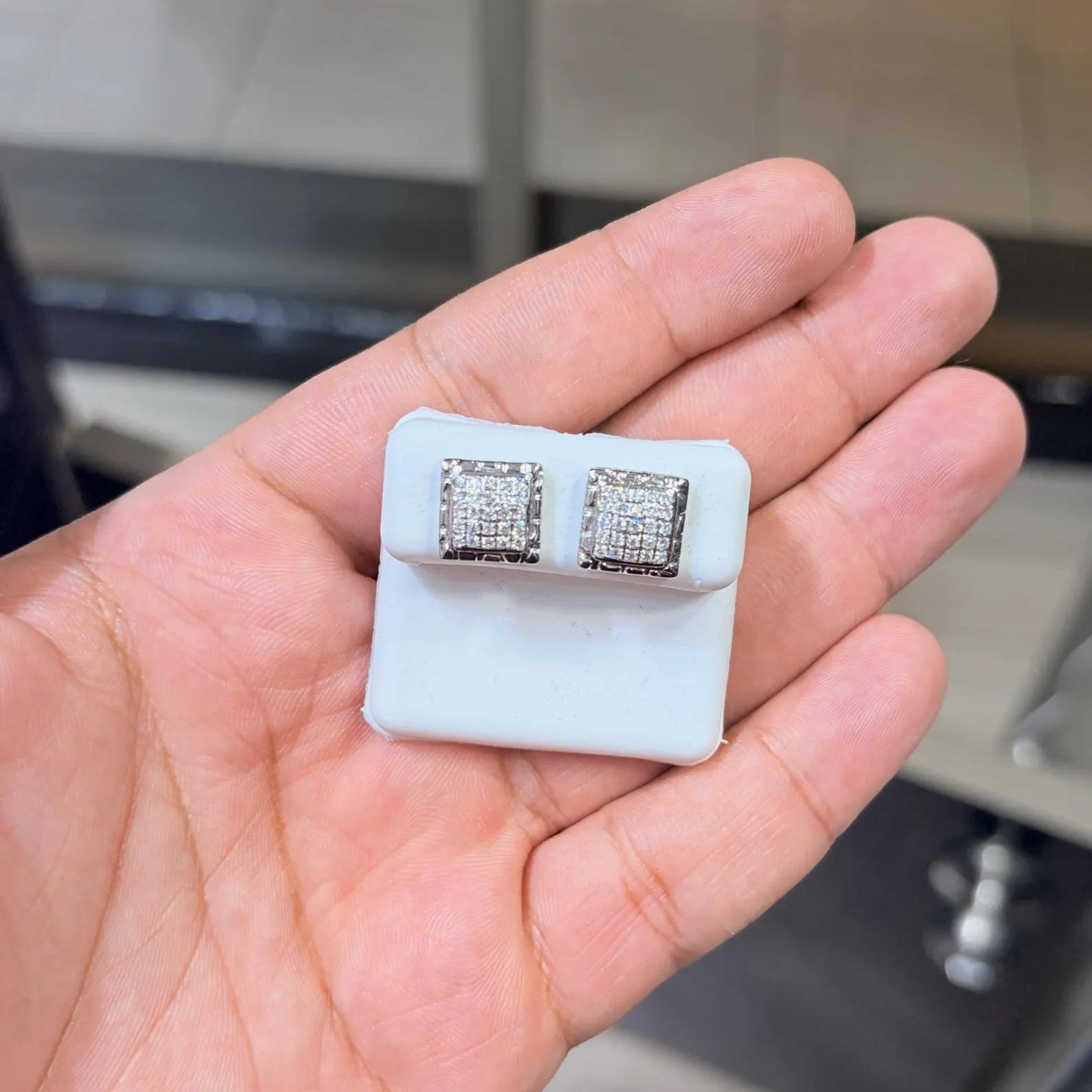 10K White Gold Diamond 0.50 CTW Square Shaped Earring