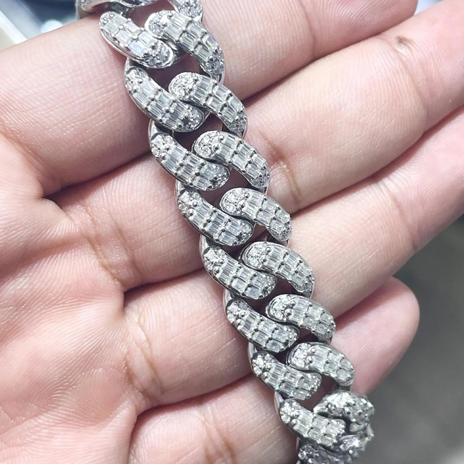 Iced Out Baguette Cuban Link Bracelet [17.91CTW] Moissanites in 925 Sterling Silver