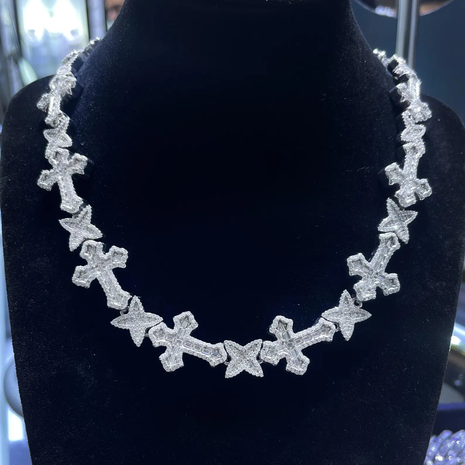 Custom Iced Out Cross Moissanite Chain [23.51CTW] in 925 Sterling Silver