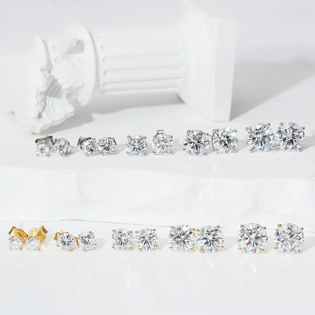 Round Solitaire Moissanite Stud Earrings 925 Sterling Silver