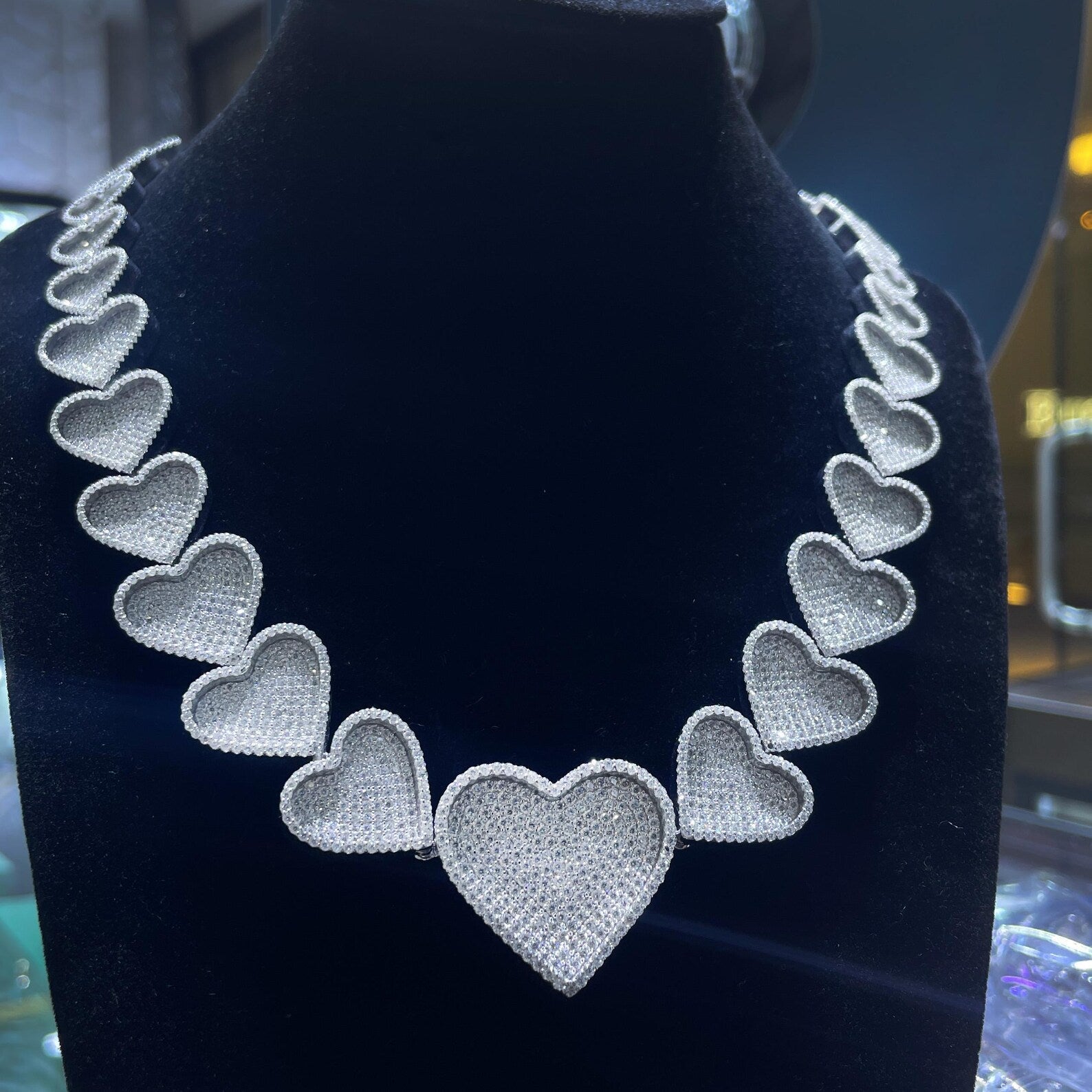 Graduating Heart Moissanite Necklace [27.10CTW] in 925 Sterling Silver