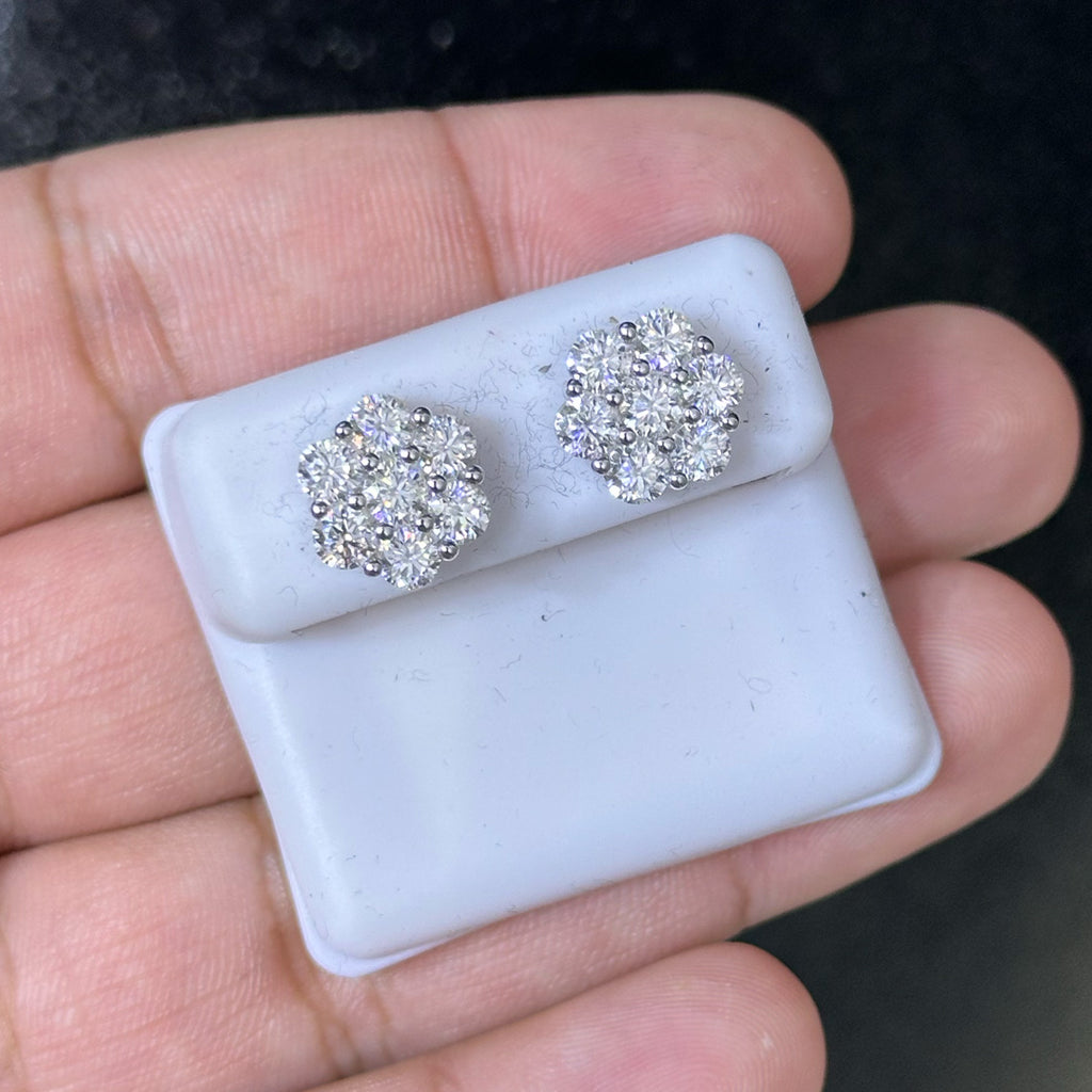 4.50 CTW Moissanite Flower Style Stud Earrings 925 Sterling Silver