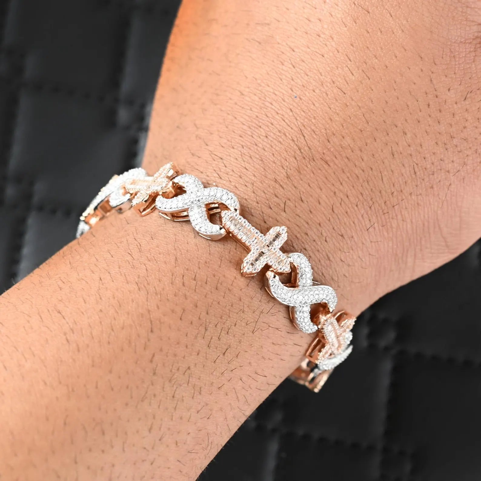 Two Tone Cross Infinity Bracelet [6 CTW] Moissanites in 925 Sterling Silver