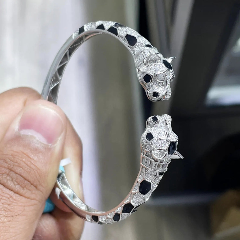 Panther Double Headed Bangle [3.11CTW] Moissanites in 925 Sterling Silver
