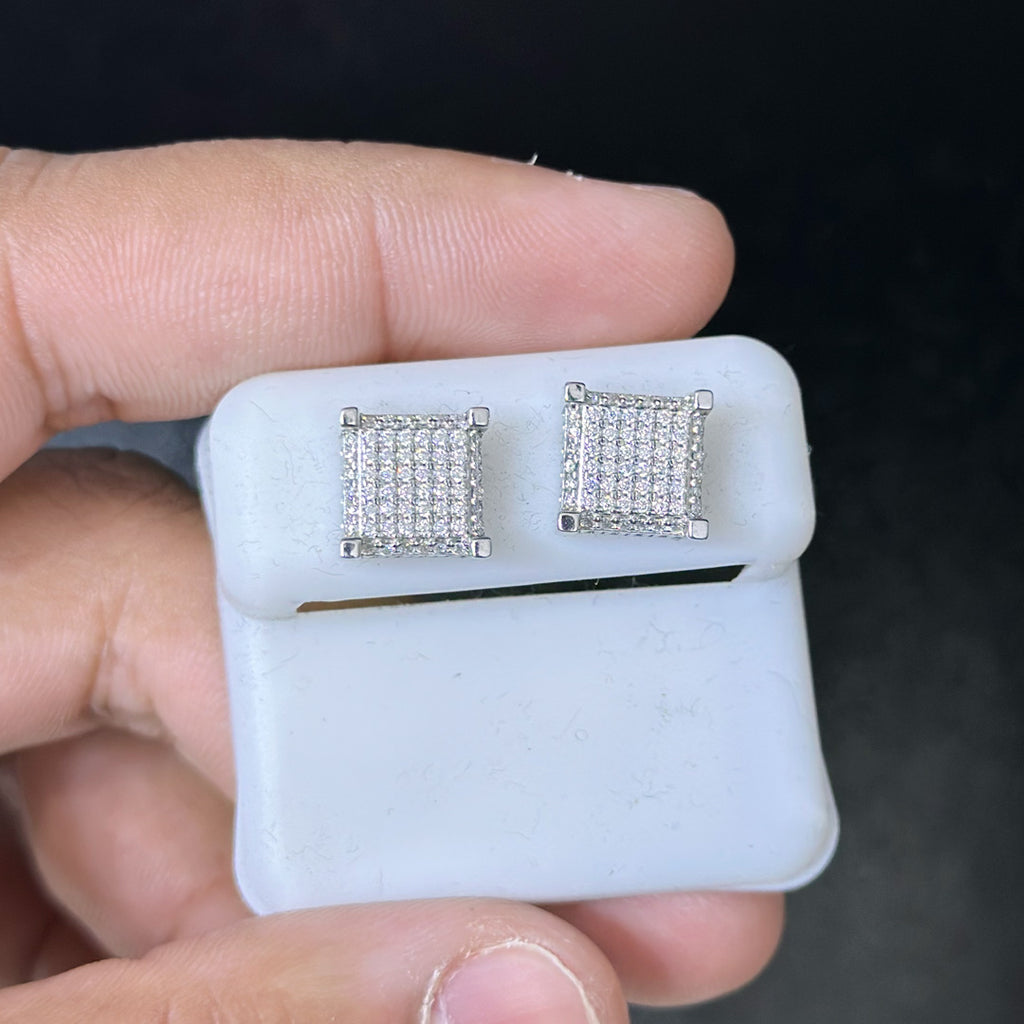 0.55 CTW Moissanite 3D Iced Square Stud Earrings 925 Sterling Silver