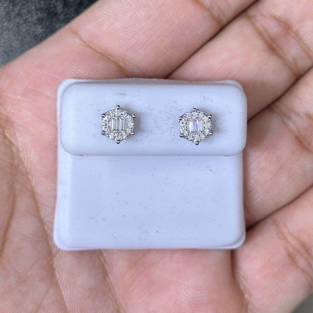0.50 CTW Moissanite Hexagon Style Baguette Stud Earrings 925 Sterling Silver