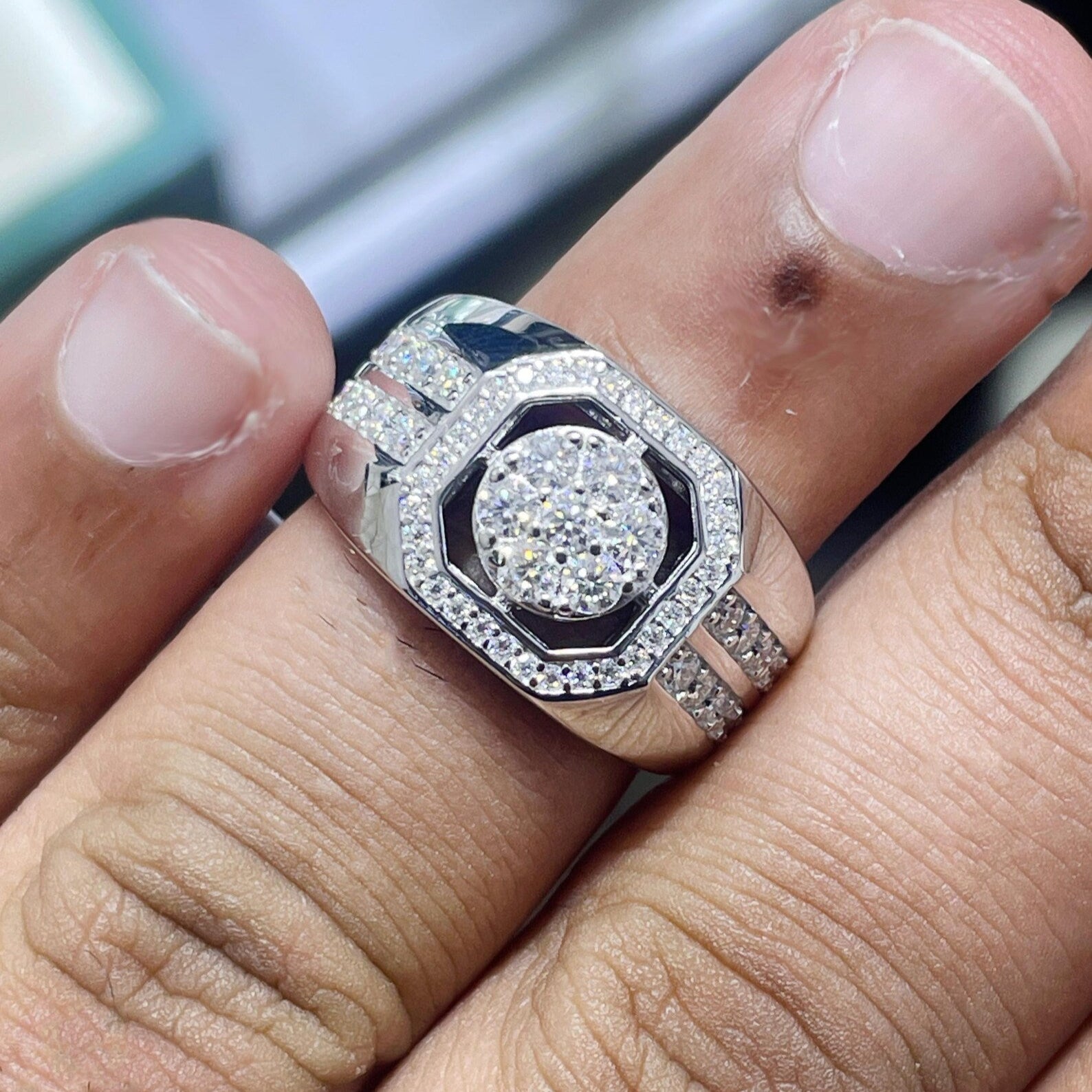 Men Moissanite Ring Iced Out [1.55 CTW] in 925 Sterling Silver