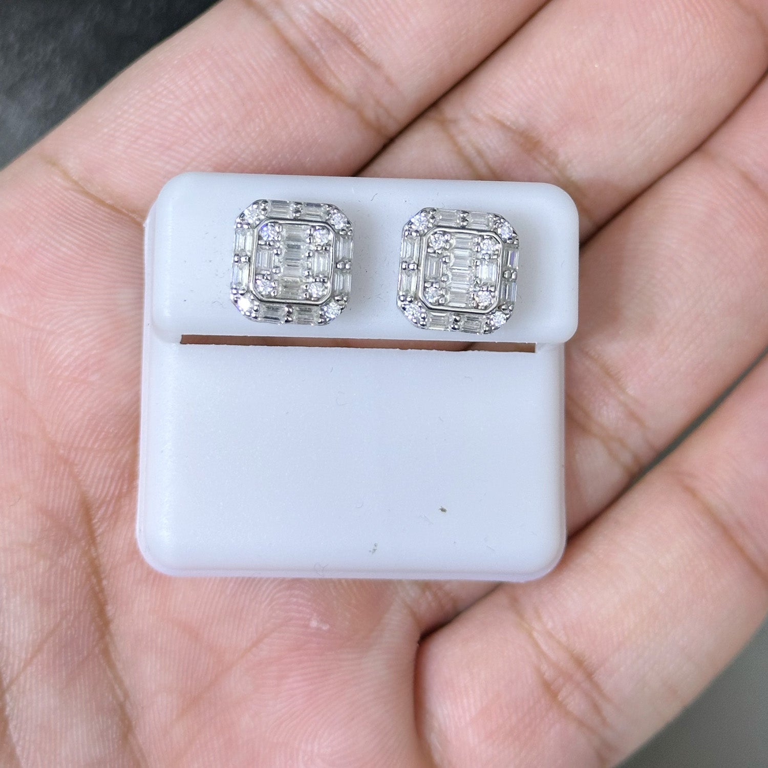1.80 CTW Moissanite Square Baguette Cut Stud Earrings 925 Sterling Silver
