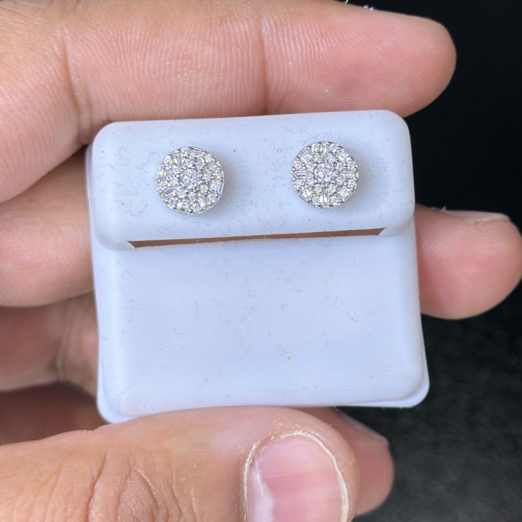 0.75 CTW Moissanite Small Baguette Round Stud Earrings 925 Sterling Silver
