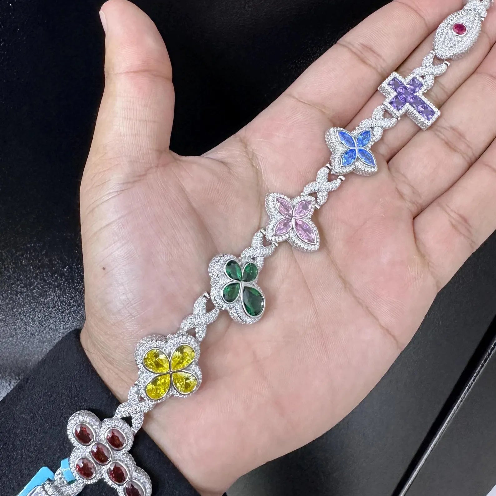 Custom Multi-Color Multi-Stone Iced Out Bracelet [18.34 CTW] Moissanites in 925 Sterling Silver