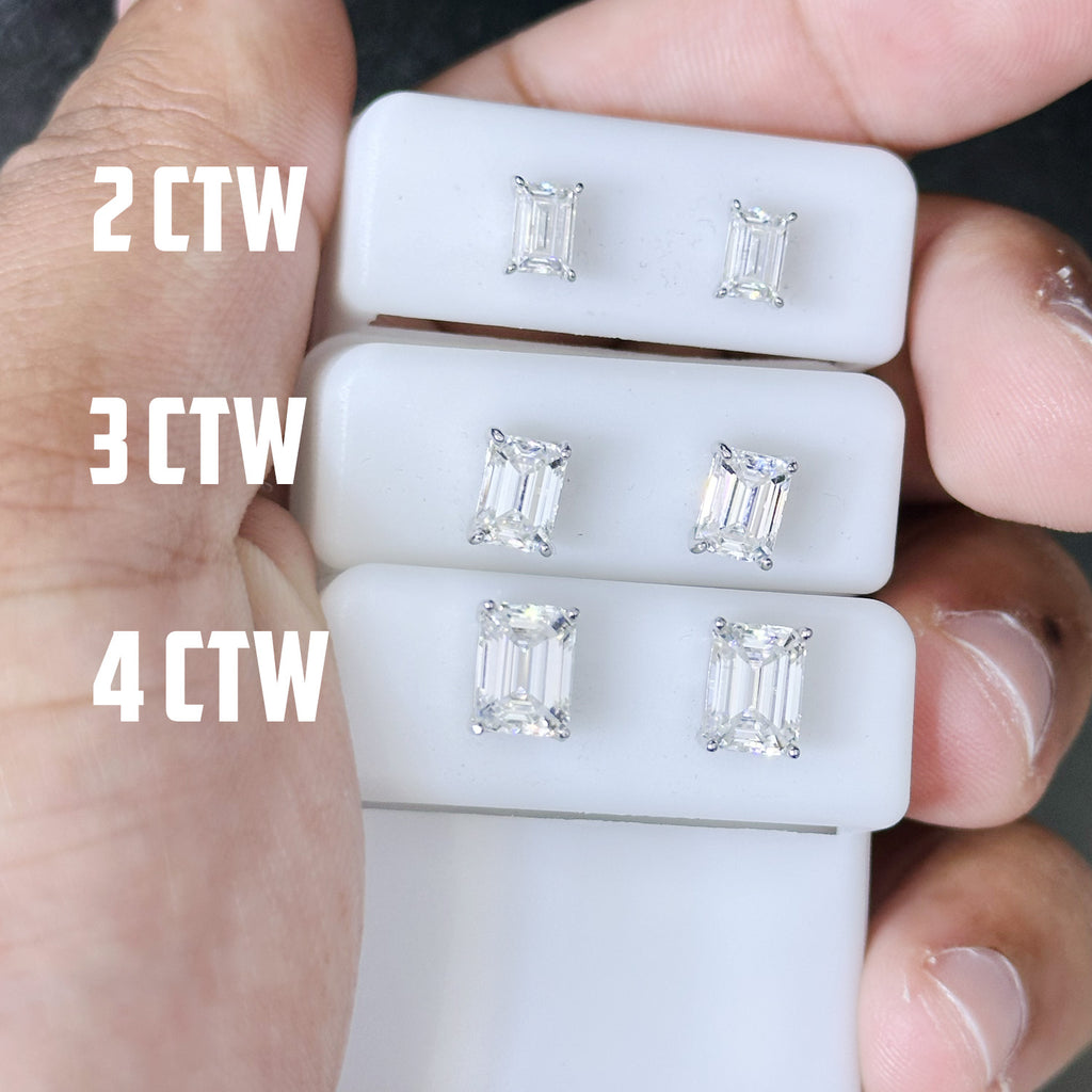 Emerald Cut Solitaire Moissanite Stud Earrings 925 Sterling Silver