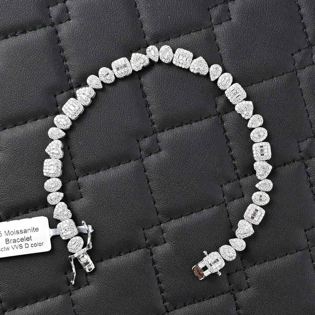 Multi Shaped Oval Square Heart Pear Bracelet  [4.00 CTW] Moissanites in 925 Sterling Silver