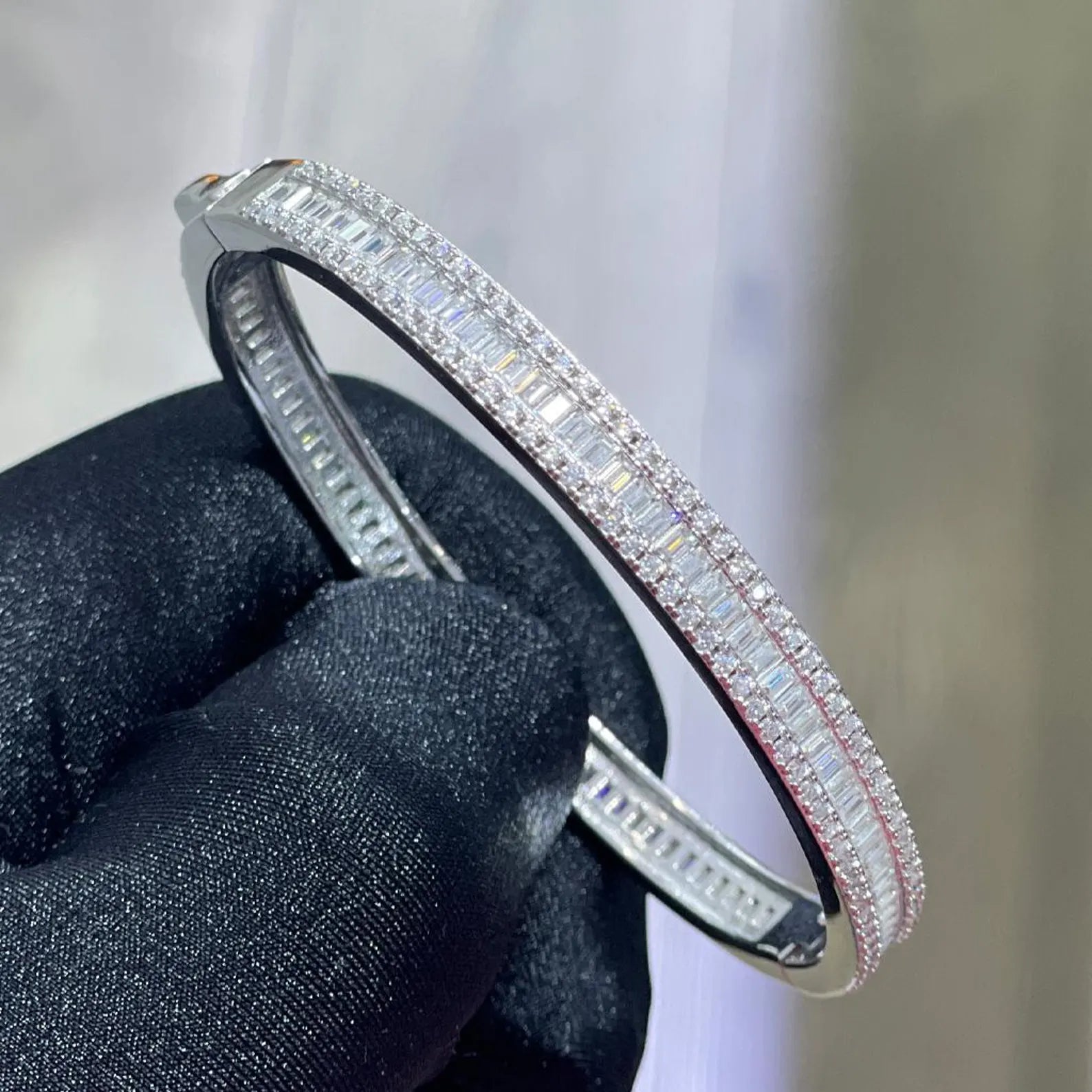 Classic Bangle [5.96CTW Moissanites] Baguette & Round 925 Sterling Silver