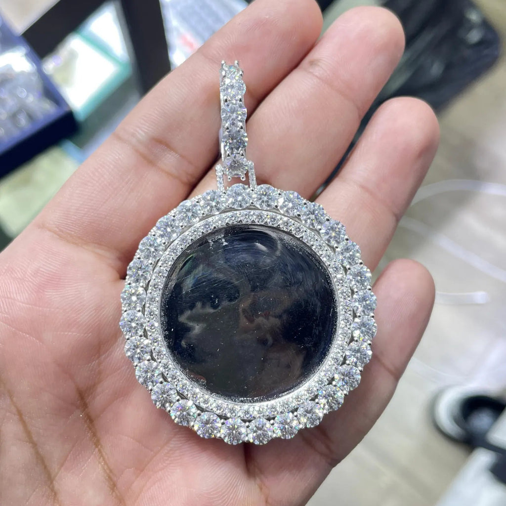 Round Custom Memory Charm Pendant VVS1 Moissanite [20.66 CTW] 925 Sterling Silver