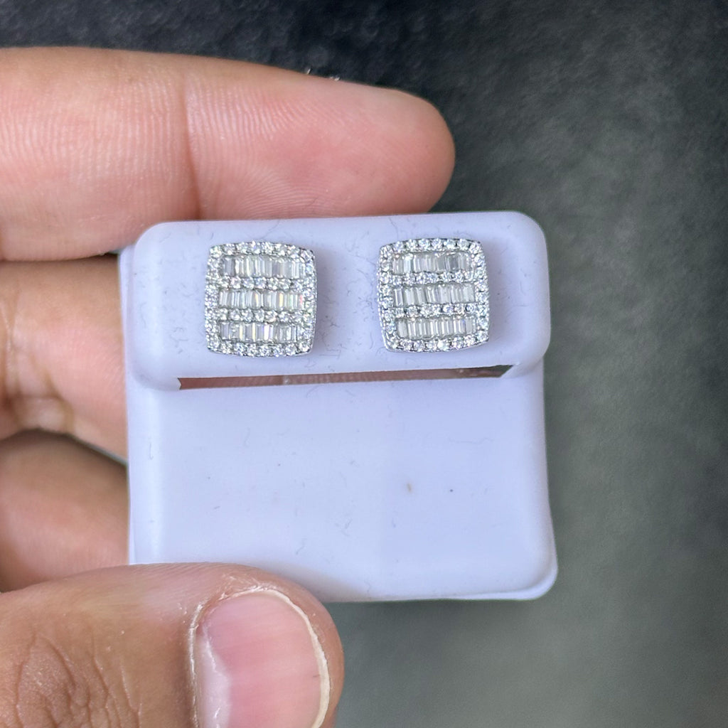 1.00 CTW Moissanite Square Baguettes Stud Earrings 925 Sterling Silver