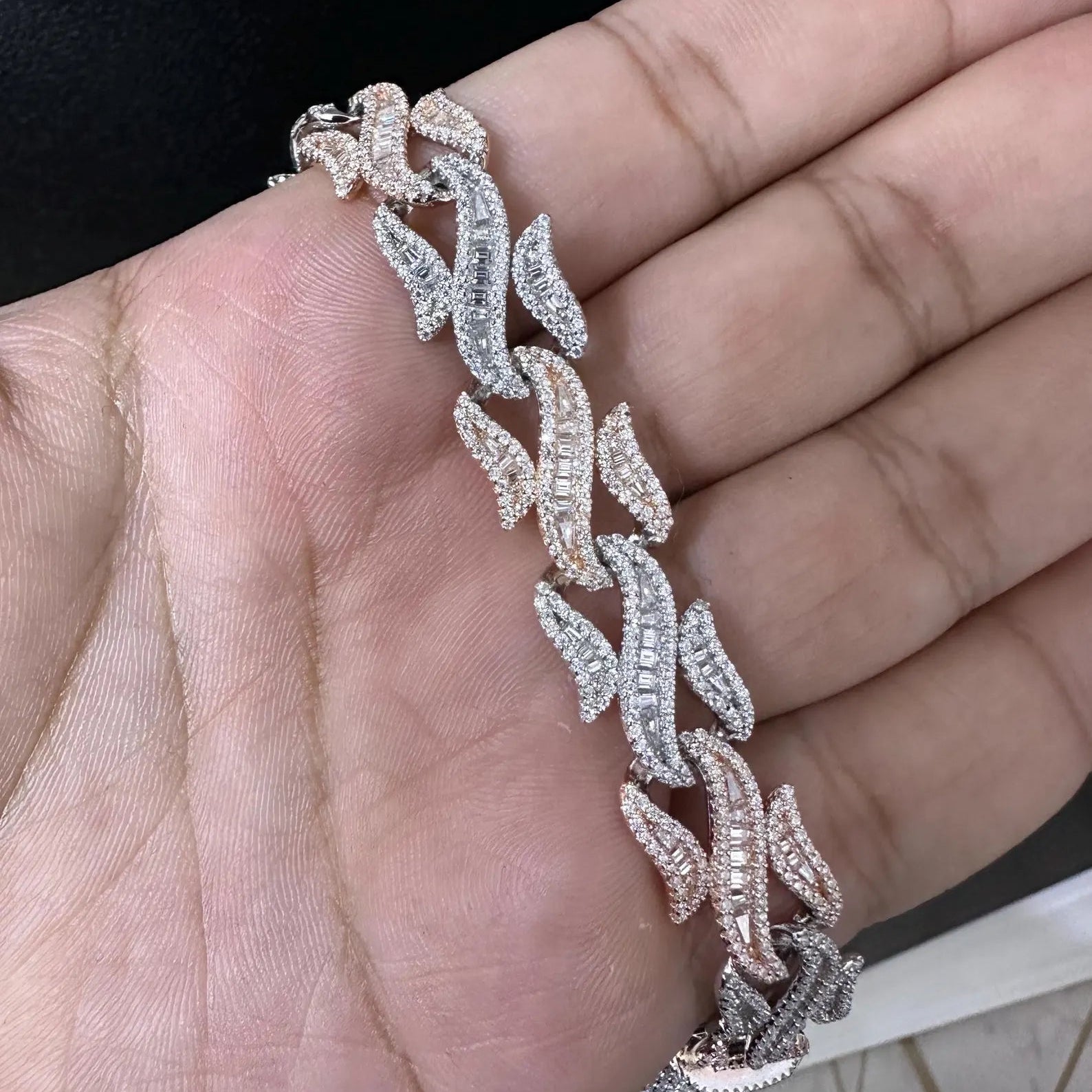 VVS Two Tone Cuban Link Moissanite Bracelet in 925 Sterling Silver