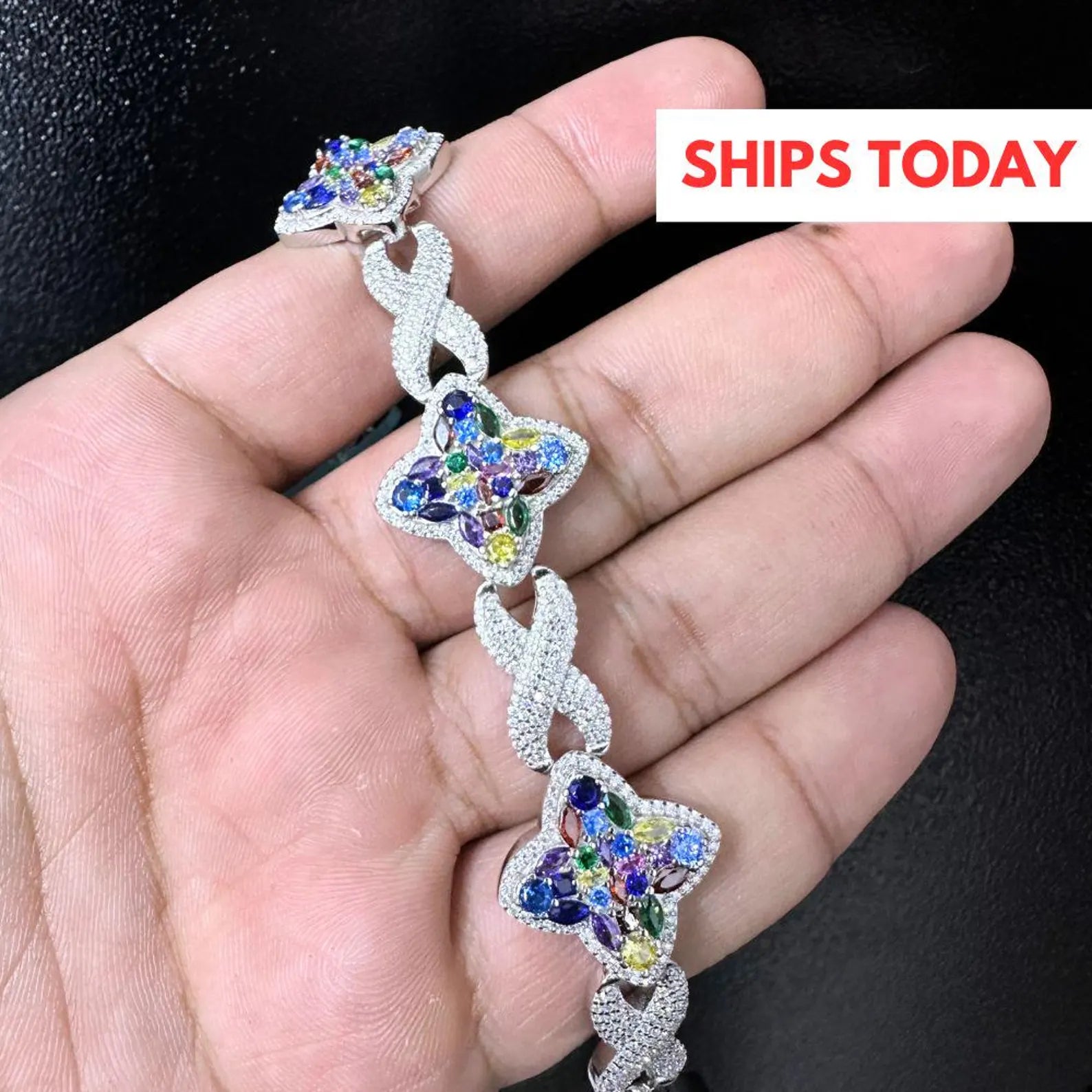 Custom Multi-Color Infinity Clover Iced Out Bracelet [8.82 CTW] Moissanites in 925 Sterling Silver
