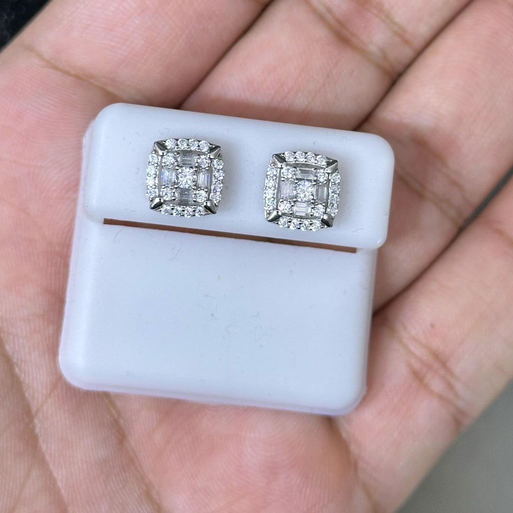 0.94 CTW Moissanite Square Baguette Stud Earrings 925 Sterling Silver