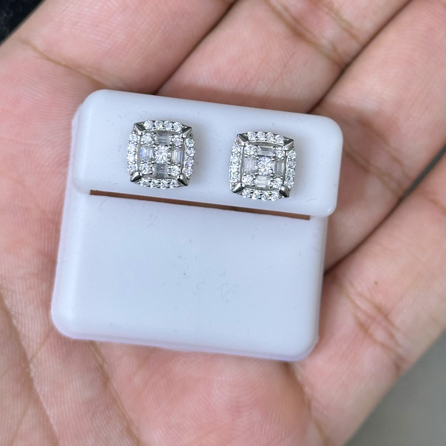 0.94 CTW Moissanite Square Baguette Stud Earrings 925 Sterling Silver