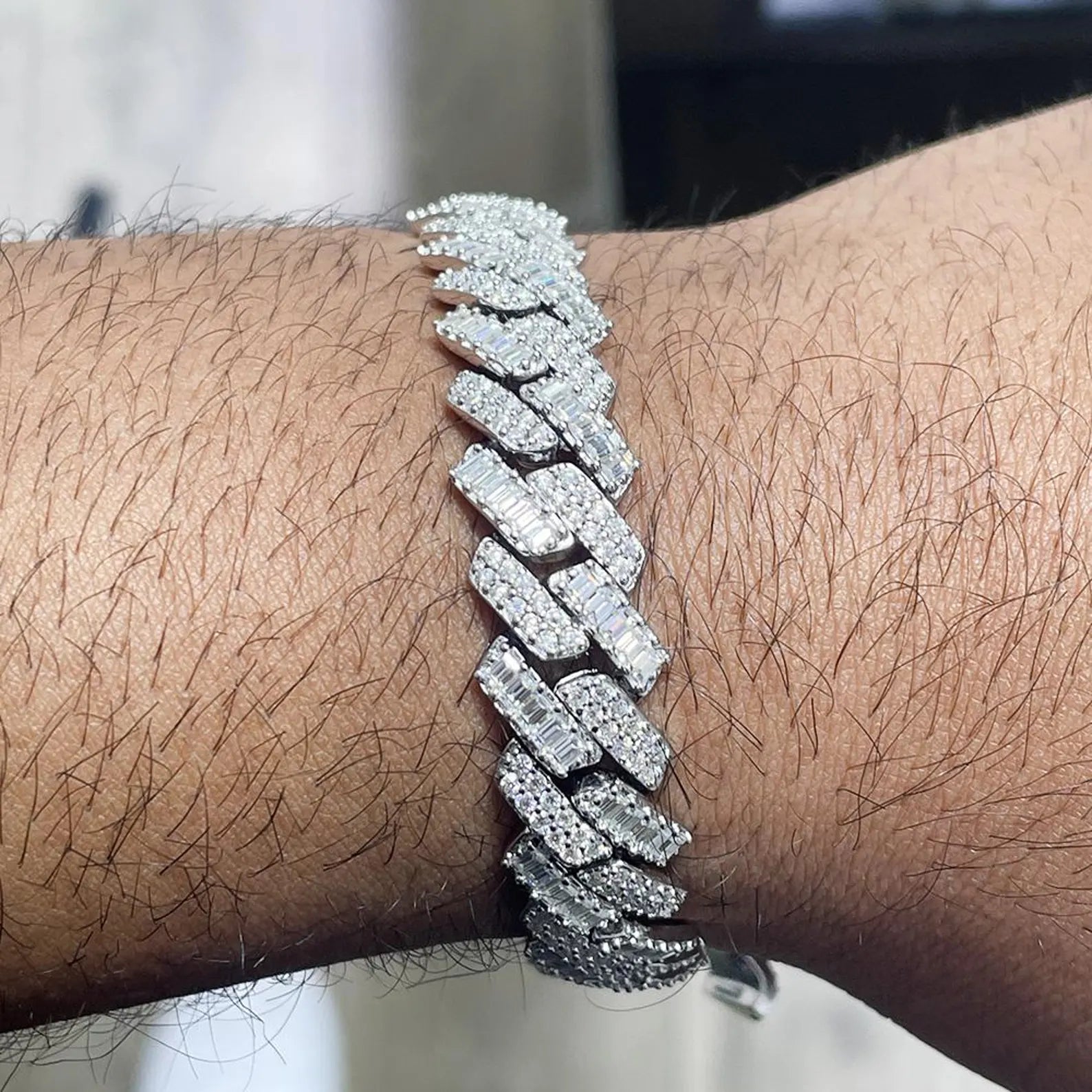 Iced Out Baguette Round Cuban Link Bracelet 12mm [12.33CTW] Moissanites in 925 Sterling Silver