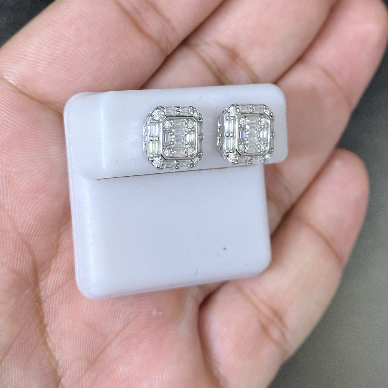 1.80 CTW Moissanite Square Baguette Cut Stud Earrings 925 Sterling Silver