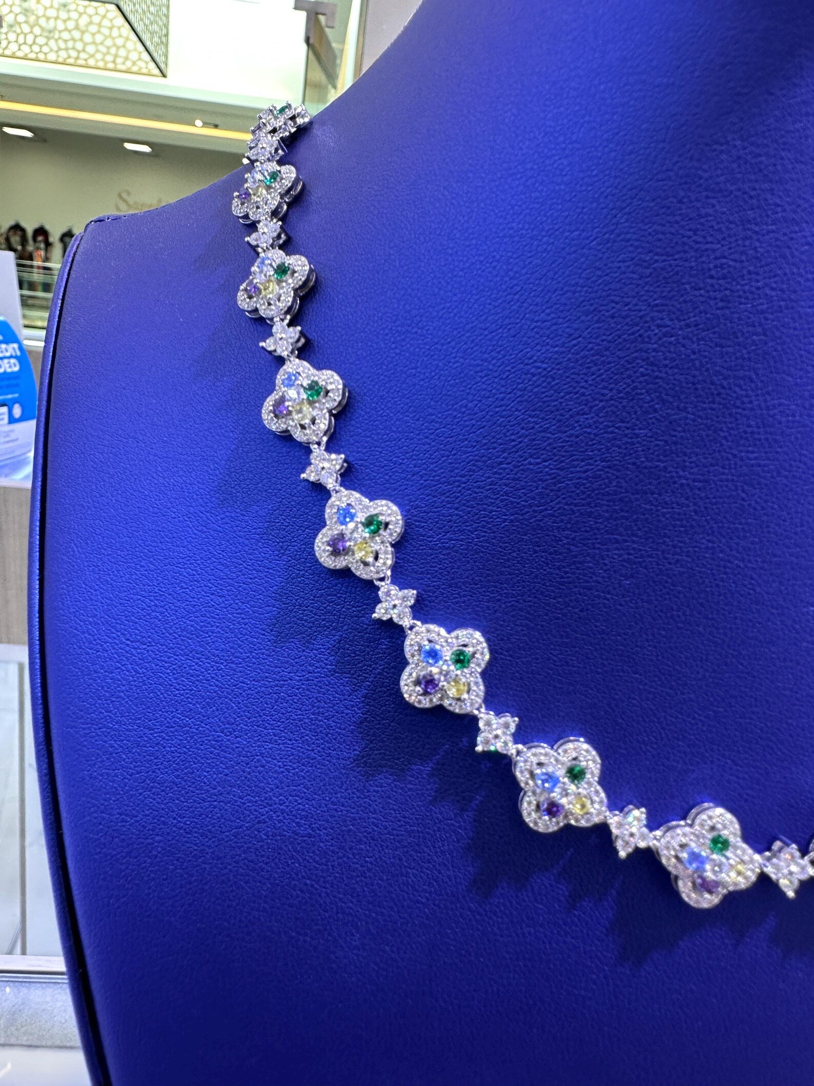 Clover Multi-Color Moissanite Necklace [9.30CTW] in 925 Sterling Silver