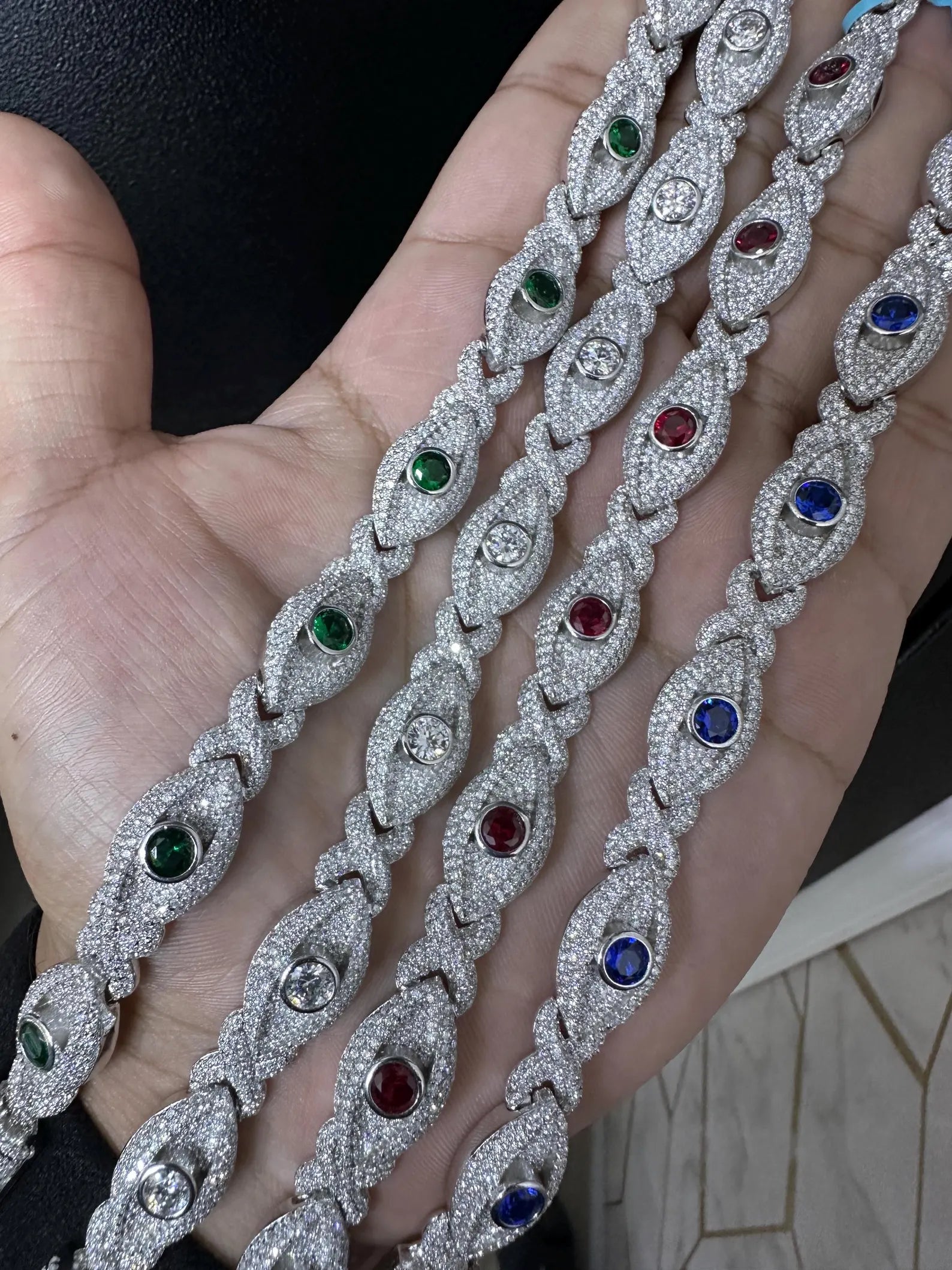 Iced out Evil Eye Link Bracelet 12mm [9.30CTW] Moissanites in 925 Sterling Silver