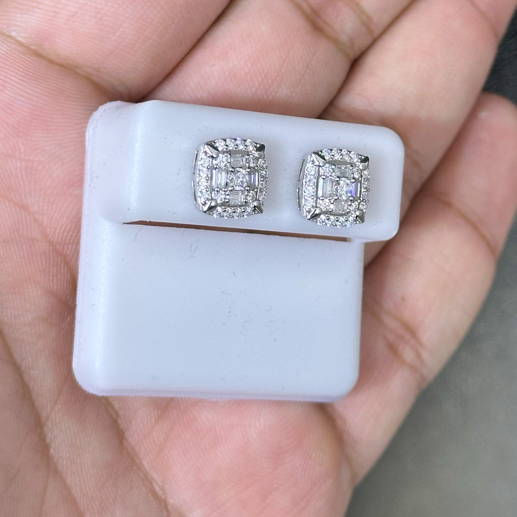 0.94 CTW Moissanite Square Baguette Stud Earrings 925 Sterling Silver