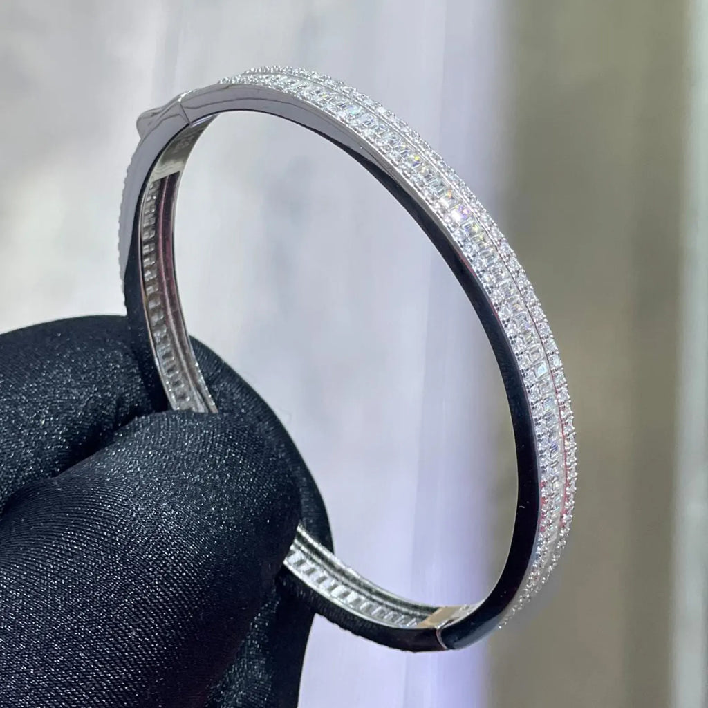 Classic Bangle [5.96CTW Moissanites] Baguette & Round 925 Sterling Silver