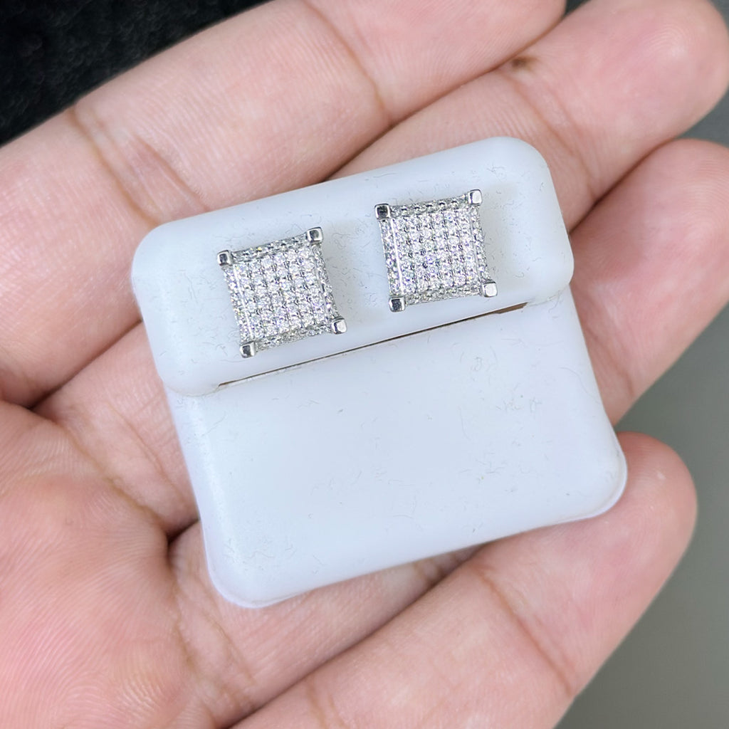 0.55 CTW Moissanite 3D Iced Square Stud Earrings 925 Sterling Silver