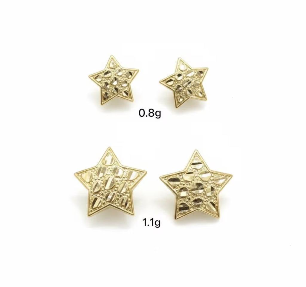 10K Solid Yellow Gold Nugget Style star earrings 2 Sizes