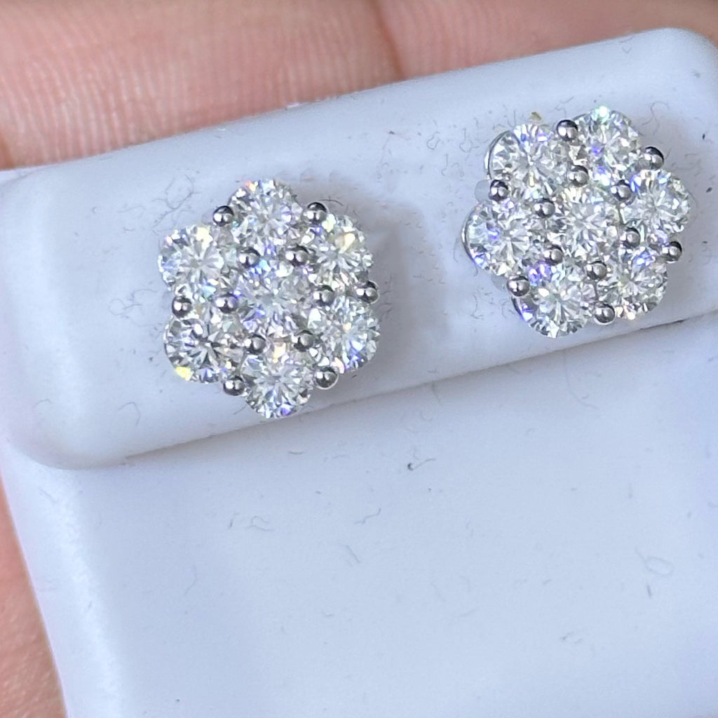 4.50 CTW Moissanite Flower Style Stud Earrings 925 Sterling Silver