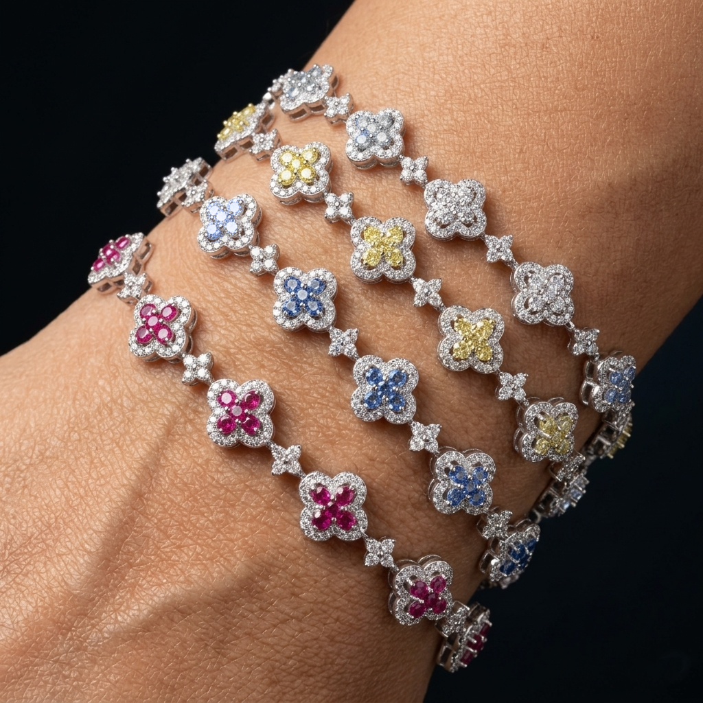 Flower Style Tennis Bracelet [5.83CTW] Moissanites in 925 Sterling Silver