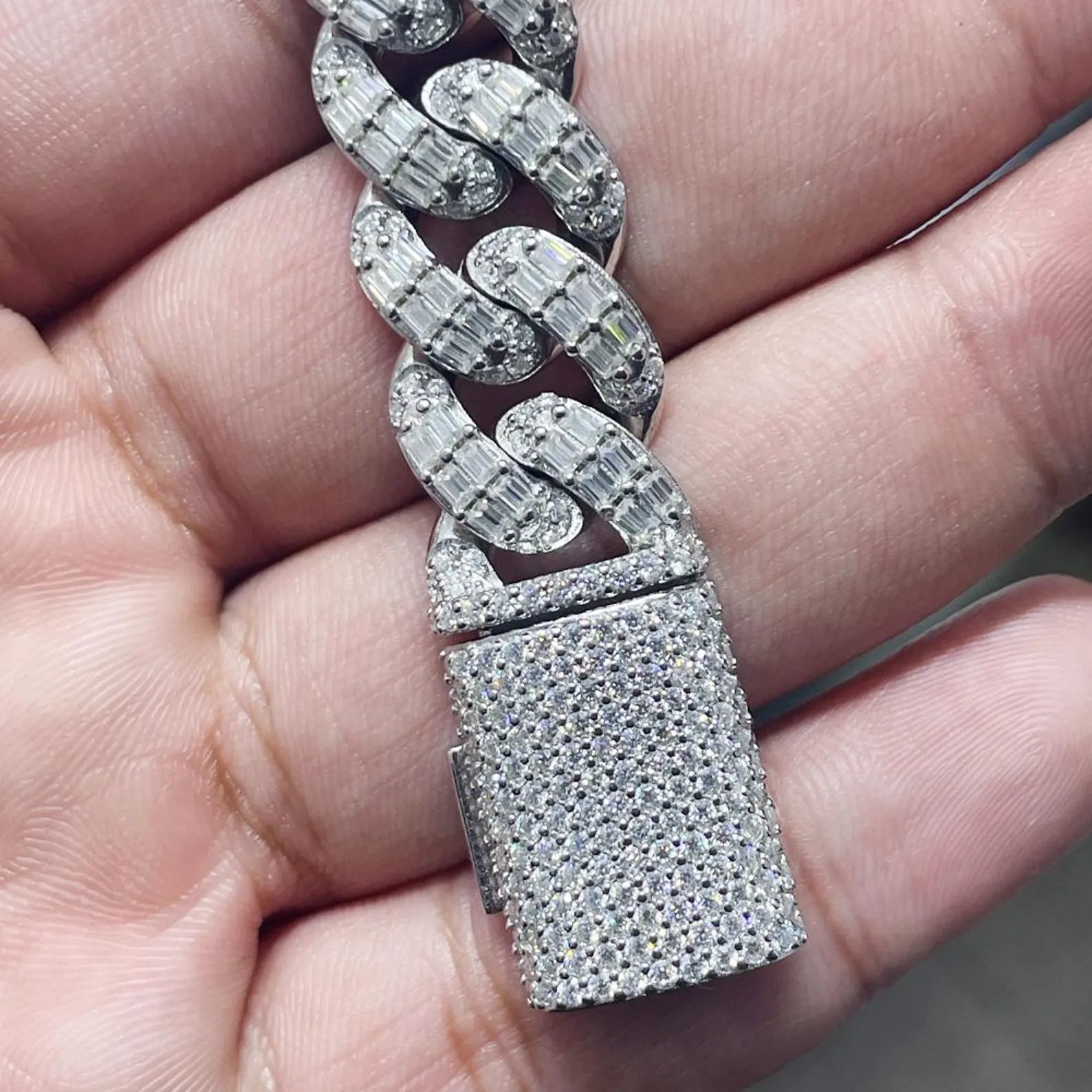 Iced Out Baguette Cuban Link Bracelet [17.91CTW] Moissanites in 925 Sterling Silver