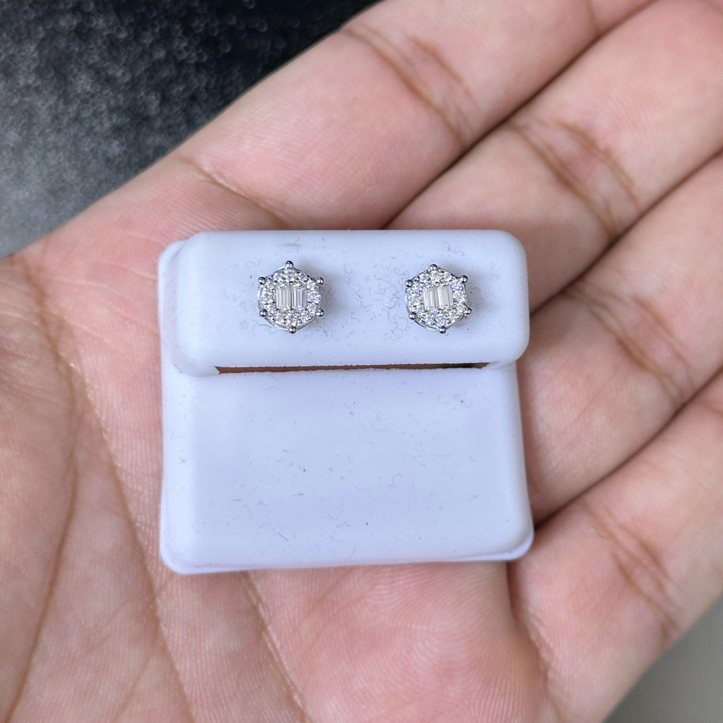 0.50 CTW Moissanite Hexagon Style Baguette Stud Earrings 925 Sterling Silver