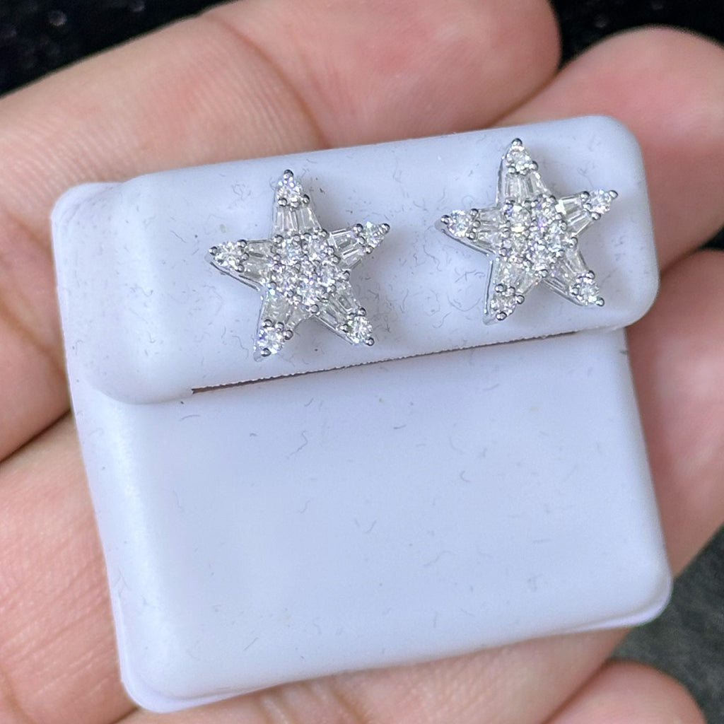 1.00 CTW Moissanite Big Star Stud Earrings 925 Sterling Silver