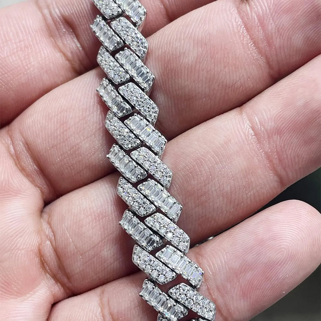 Iced Out Baguette Round Cuban Link Bracelet 12mm [12.33CTW] Moissanites in 925 Sterling Silver