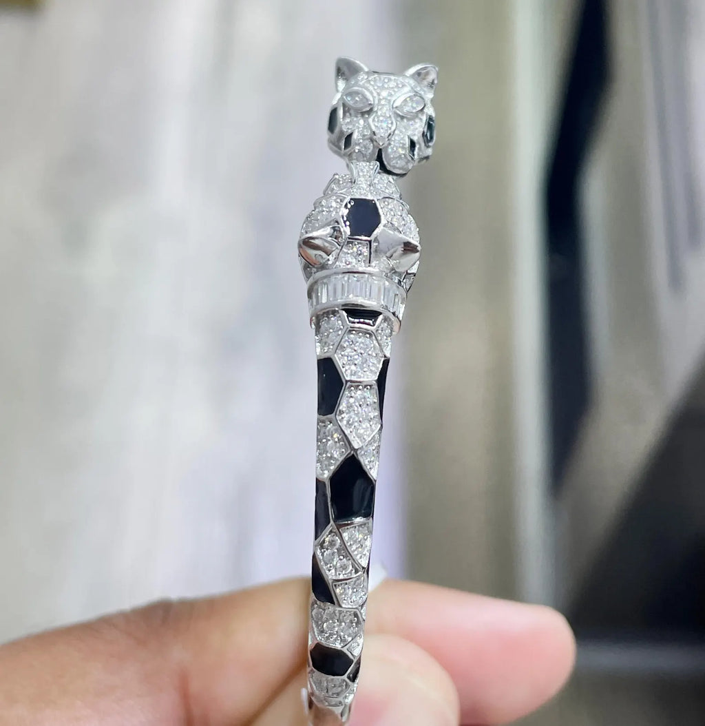 Panther Double Headed Bangle [3.11CTW] Moissanites in 925 Sterling Silver