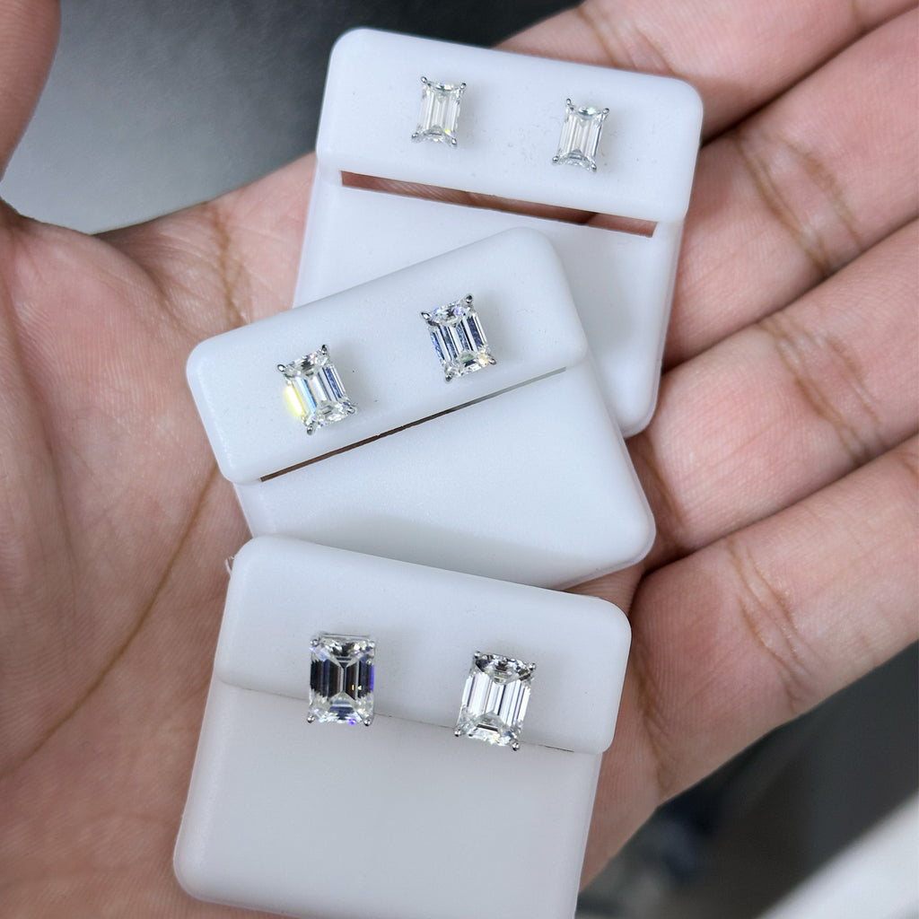 Emerald Cut Solitaire Moissanite Stud Earrings 925 Sterling Silver