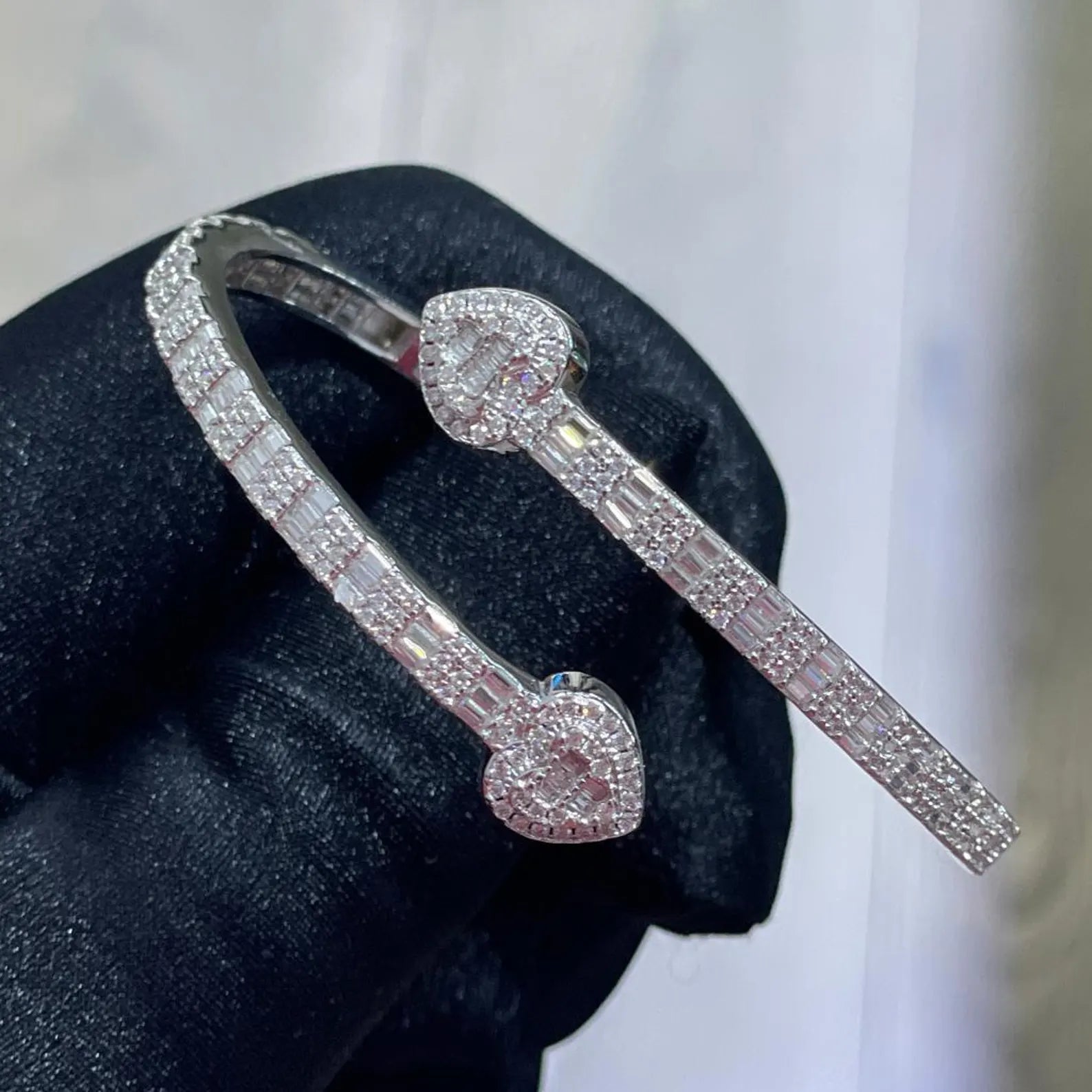 Heart Snap Bangle [3.75CTW Moissanites] Baguette & Round 925 Sterling Silver