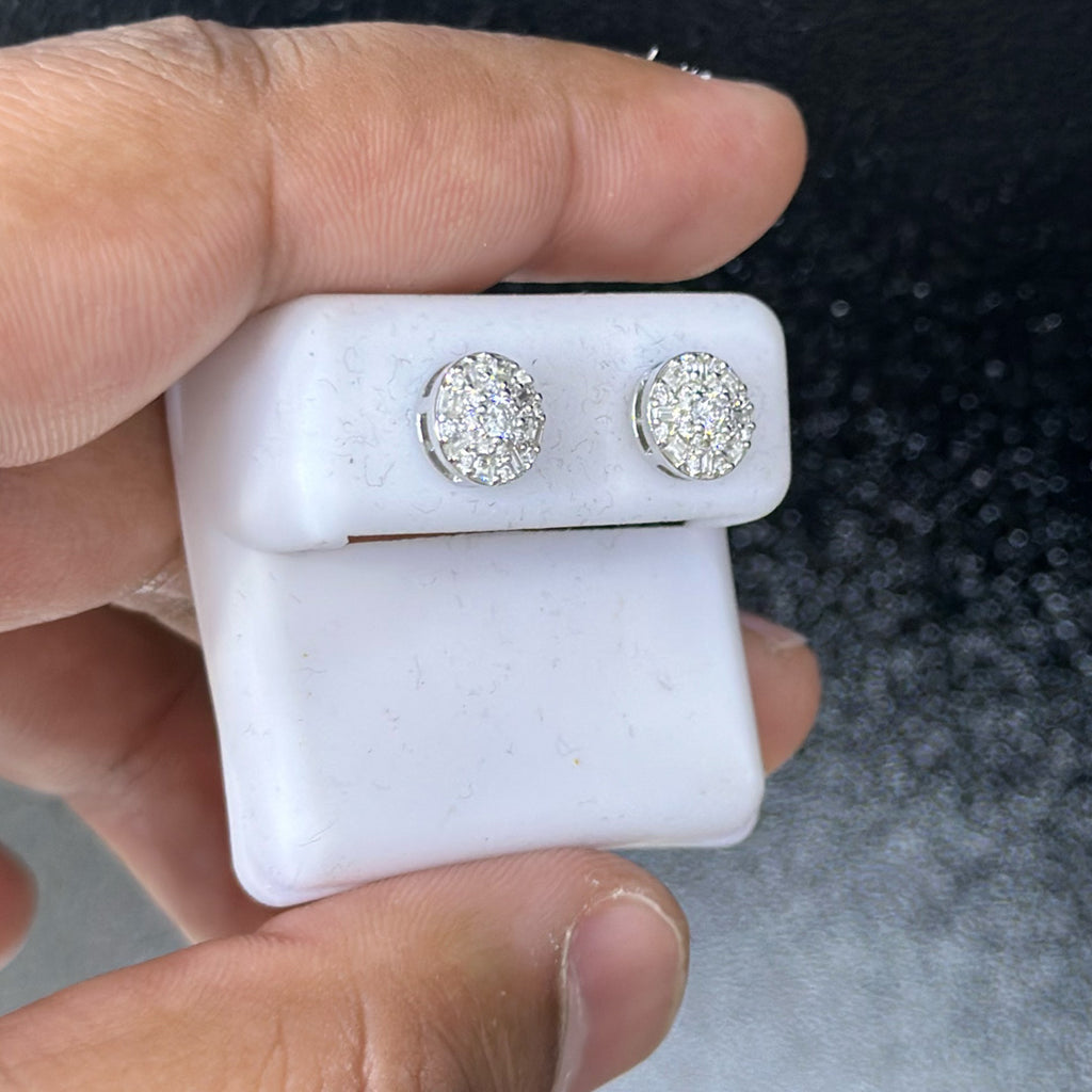 0.75 CTW Moissanite Small Baguette Round Stud Earrings 925 Sterling Silver